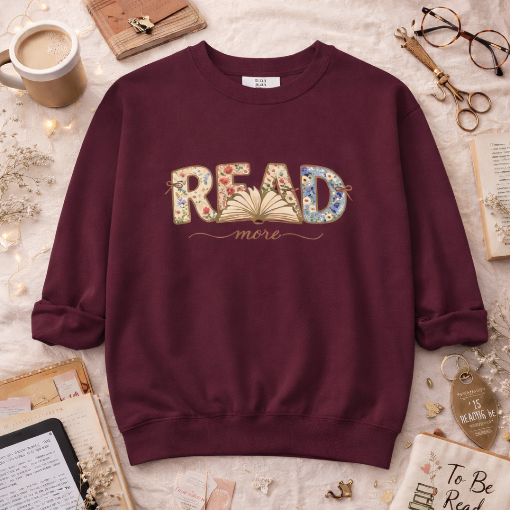 Read More Book Lover Sweatshirt – Cozy Bookish Graphic Crewneck for Readers, Bookworm Aesthetic Fall Pullover