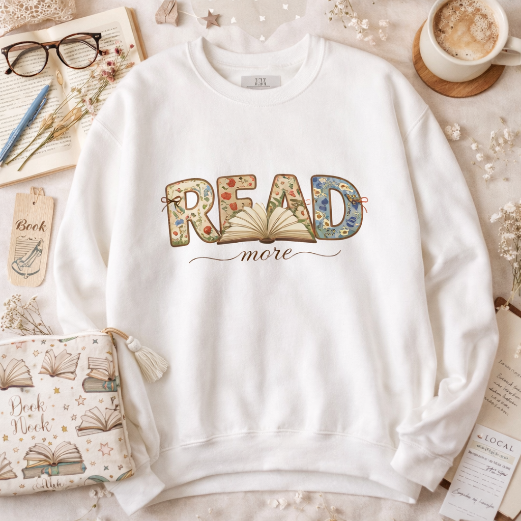 Read More Book Lover Sweatshirt – Cozy Bookish Graphic Crewneck for Readers, Bookworm Aesthetic Fall Pullover