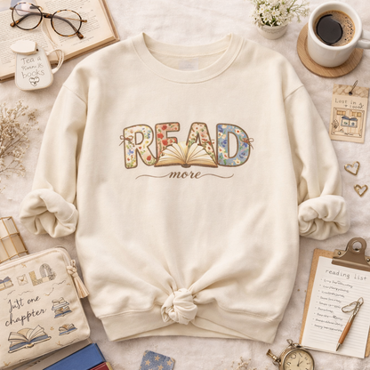 Read More Book Lover Sweatshirt – Cozy Bookish Graphic Crewneck for Readers, Bookworm Aesthetic Fall Pullover