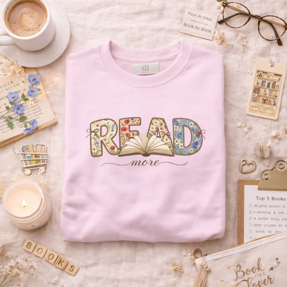 Read More Book Lover Sweatshirt – Cozy Bookish Graphic Crewneck for Readers, Bookworm Aesthetic Fall Pullover