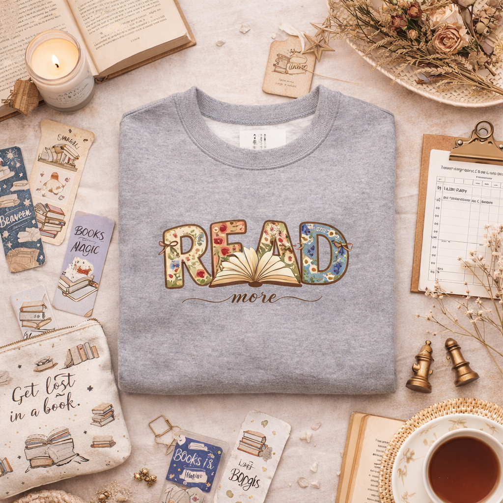 Read More Book Lover Sweatshirt – Cozy Bookish Graphic Crewneck for Readers, Bookworm Aesthetic Fall Pullover
