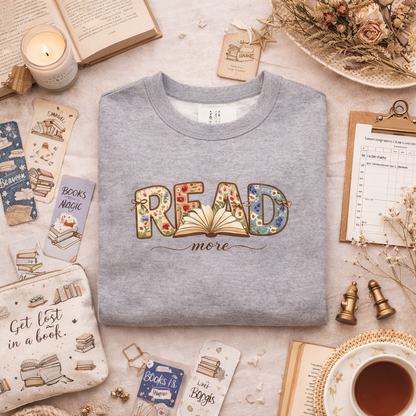Read More Book Lover Sweatshirt – Cozy Bookish Graphic Crewneck for Readers, Bookworm Aesthetic Fall Pullover
