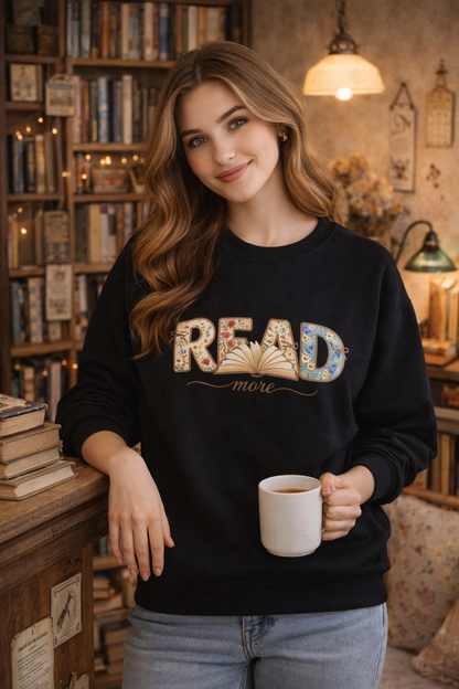 Read More Book Lover Sweatshirt – Cozy Bookish Graphic Crewneck for Readers, Bookworm Aesthetic Fall Pullover