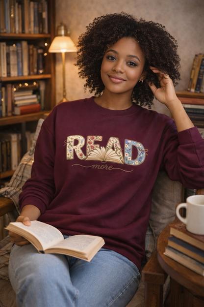 Read More Book Lover Sweatshirt – Cozy Bookish Graphic Crewneck for Readers, Bookworm Aesthetic Fall Pullover