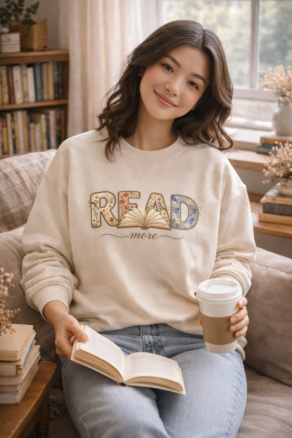 Read More Book Lover Sweatshirt – Cozy Bookish Graphic Crewneck for Readers, Bookworm Aesthetic Fall Pullover