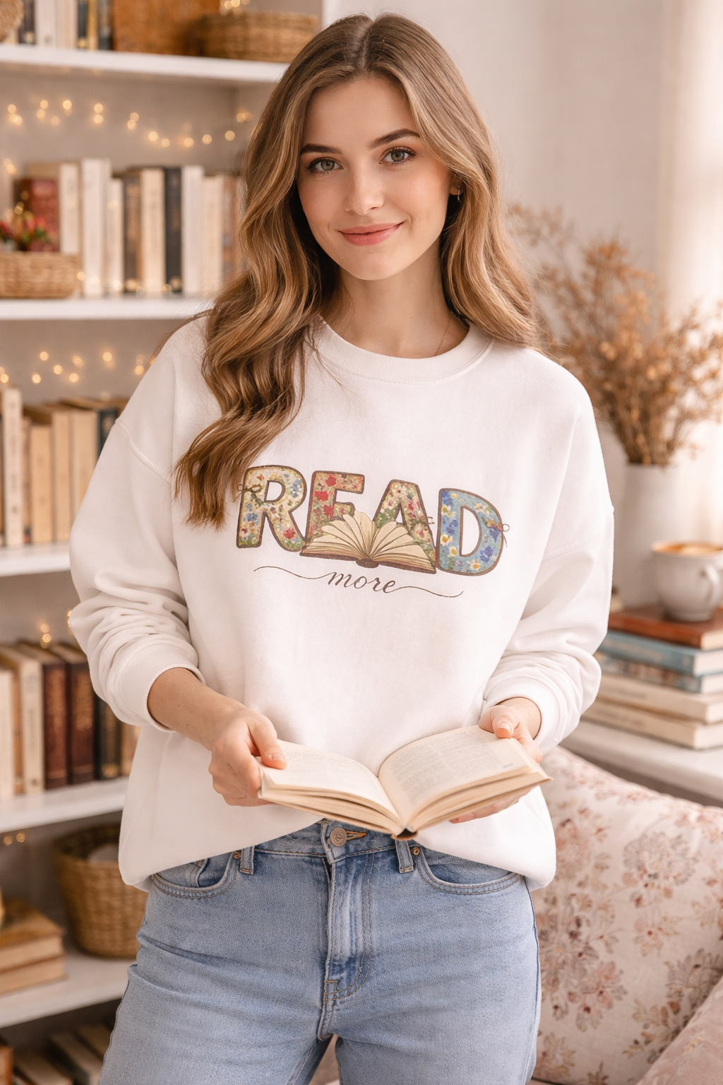 Read More Book Lover Sweatshirt – Cozy Bookish Graphic Crewneck for Readers, Bookworm Aesthetic Fall Pullover