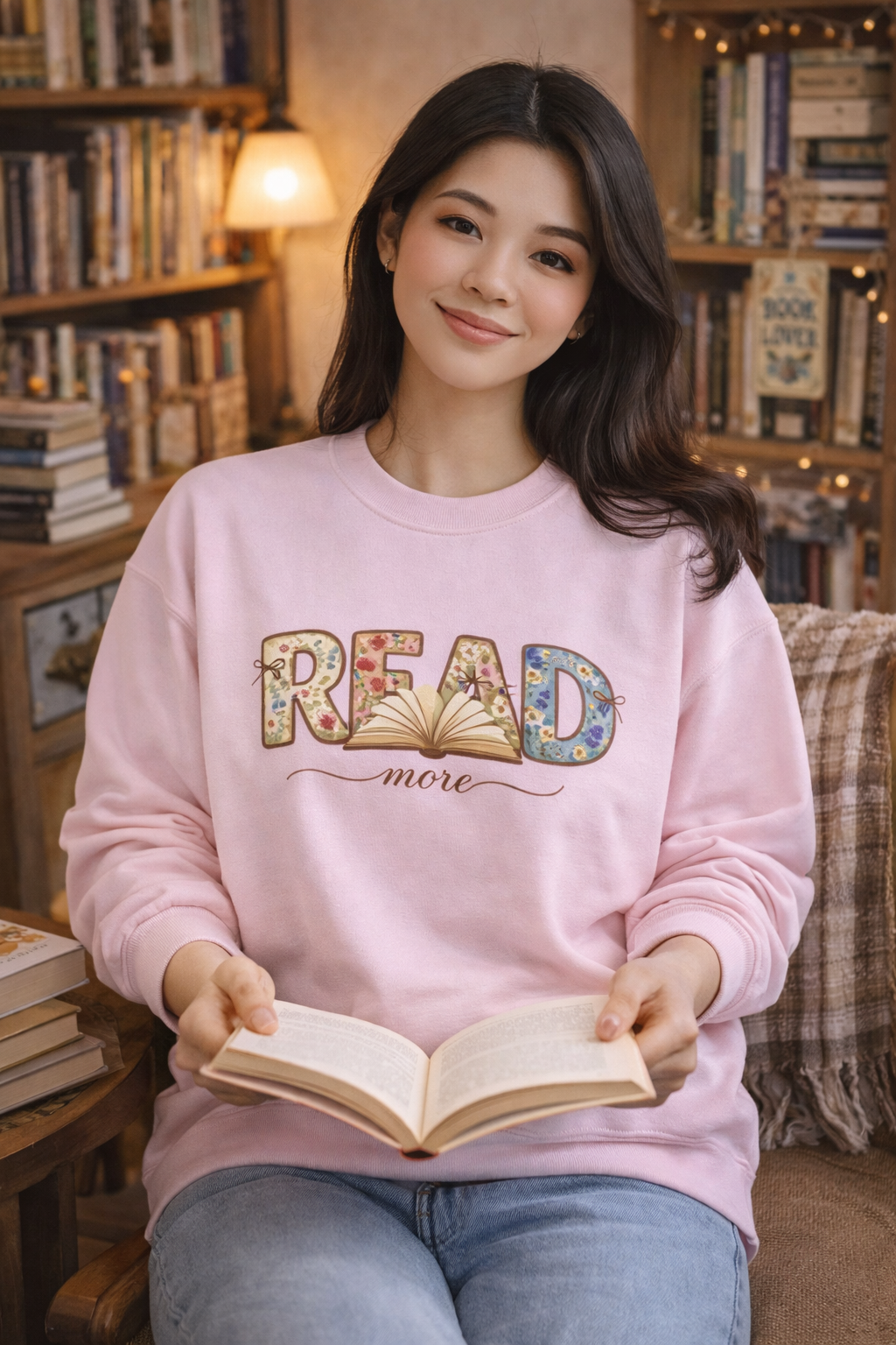 Read More Book Lover Sweatshirt – Cozy Bookish Graphic Crewneck for Readers, Bookworm Aesthetic Fall Pullover