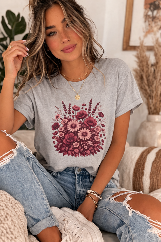 Botanical Wildflower Bouquet Graphic Tee | Vintage Floral Shirt