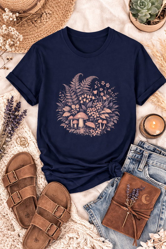 Mushroom Botanical T-Shirt | Cottagecore Forest Nature Graphic Tee