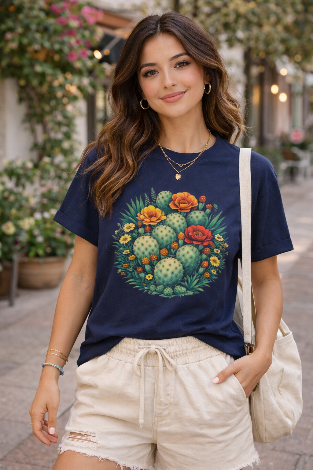 Desert Botanical Cactus Flower T-Shirt | Prickly Pear Plant Graphic Tee