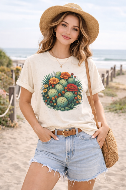 Desert Botanical Cactus Flower T-Shirt | Prickly Pear Plant Graphic Tee