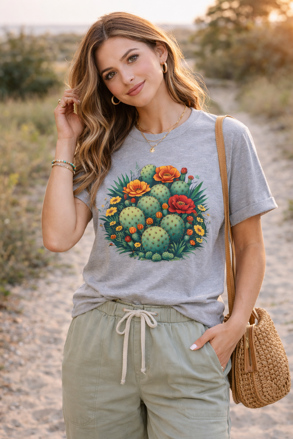 Desert Botanical Cactus Flower T-Shirt | Prickly Pear Plant Graphic Tee