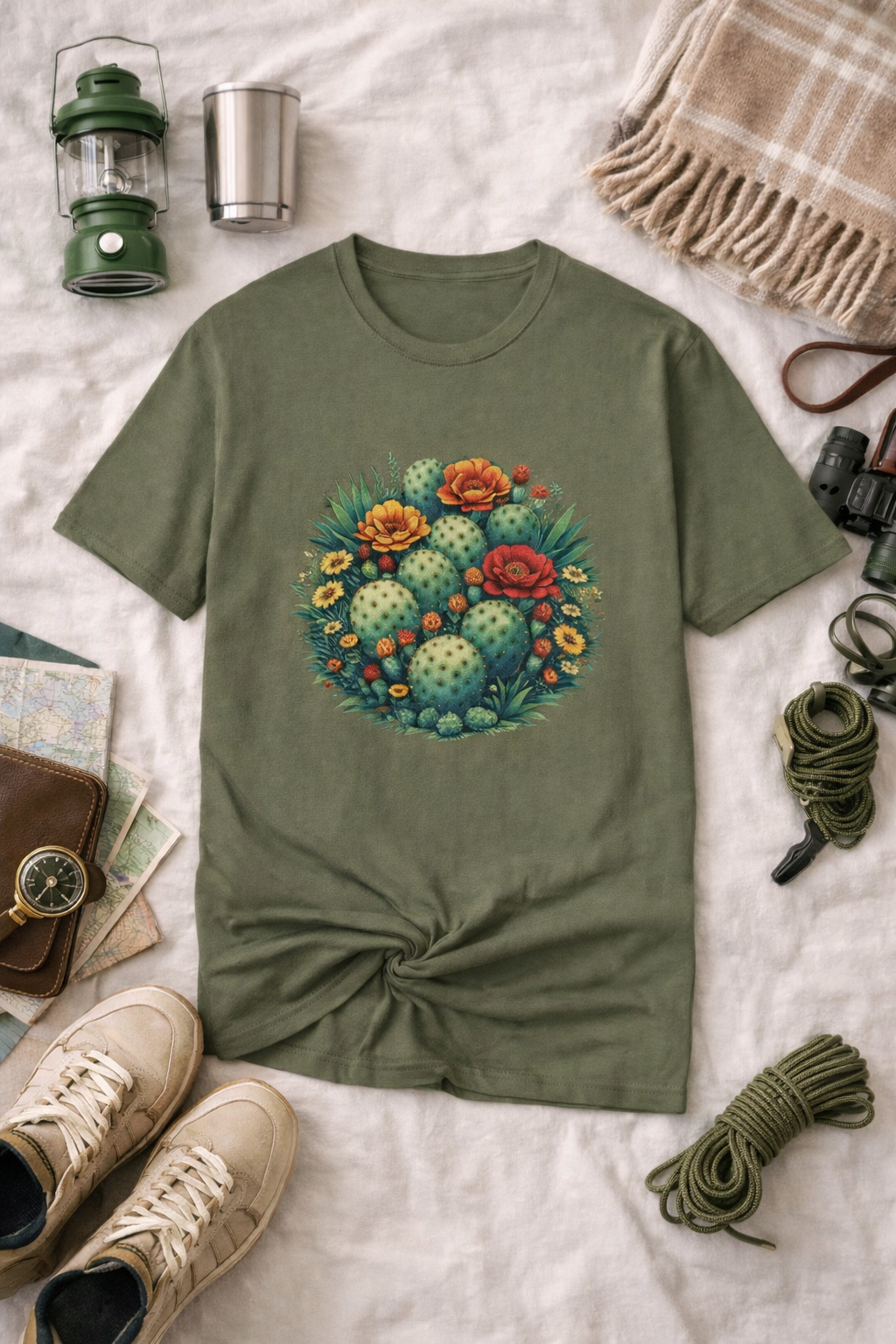 Desert Botanical Cactus Flower T-Shirt | Prickly Pear Plant Graphic Tee