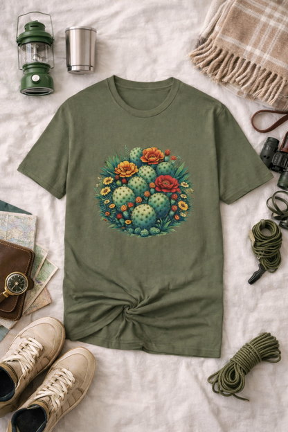 Desert Botanical Cactus Flower T-Shirt | Prickly Pear Plant Graphic Tee