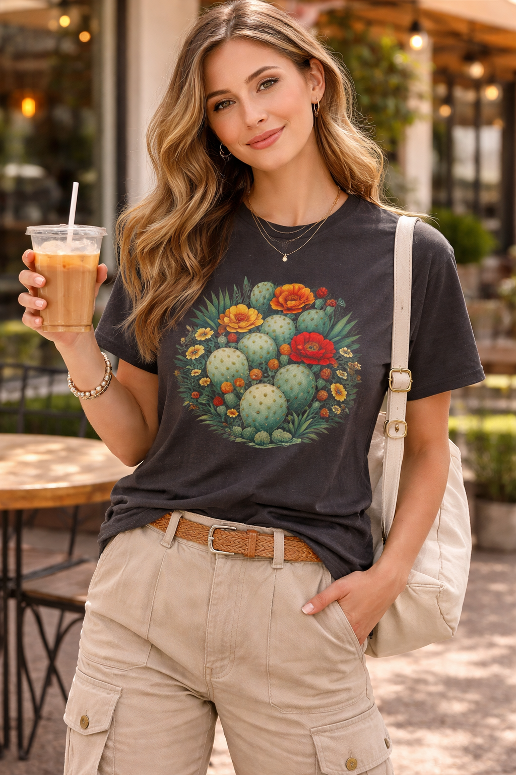 Desert Botanical Cactus Flower T-Shirt | Prickly Pear Plant Graphic Tee