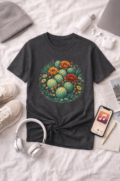 Desert Botanical Cactus Flower T-Shirt | Prickly Pear Plant Graphic Tee