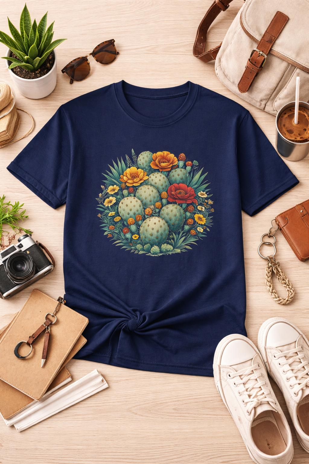 Desert Botanical Cactus Flower T-Shirt | Prickly Pear Plant Graphic Tee