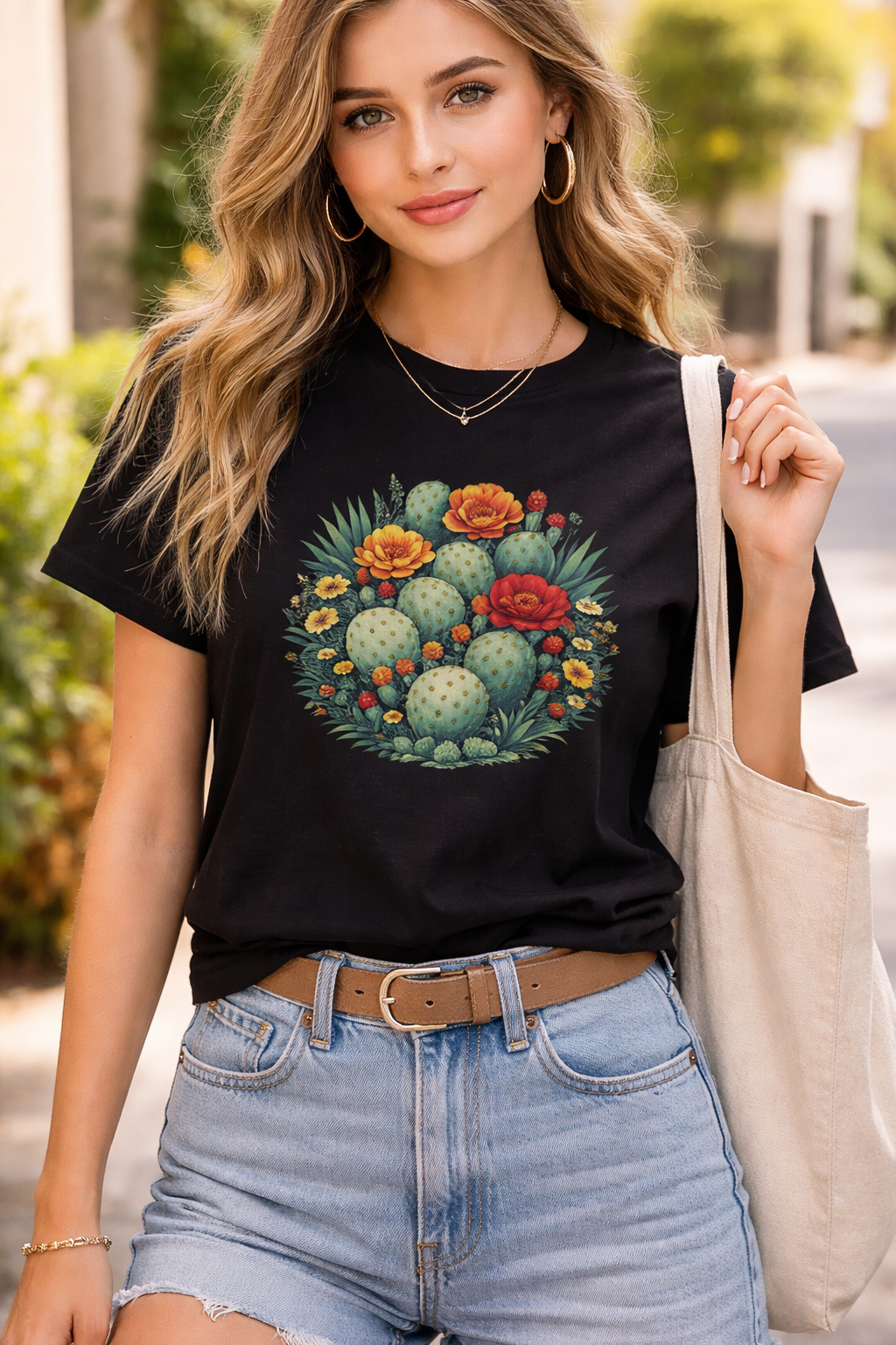 Desert Botanical Cactus Flower T-Shirt | Prickly Pear Plant Graphic Tee