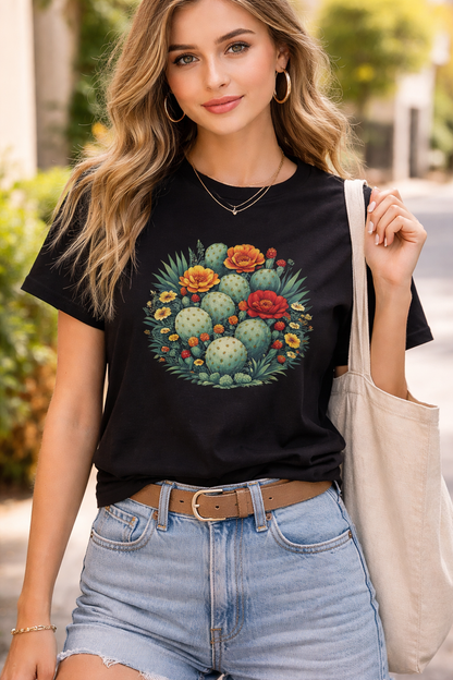 Desert Botanical Cactus Flower T-Shirt | Prickly Pear Plant Graphic Tee