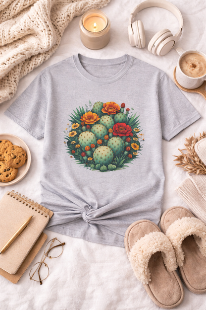 Desert Botanical Cactus Flower T-Shirt | Prickly Pear Plant Graphic Tee
