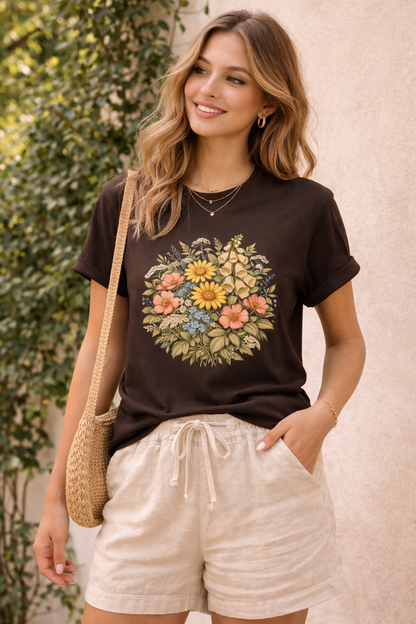 Vintage Wildflower Botanical Graphic T-Shirt