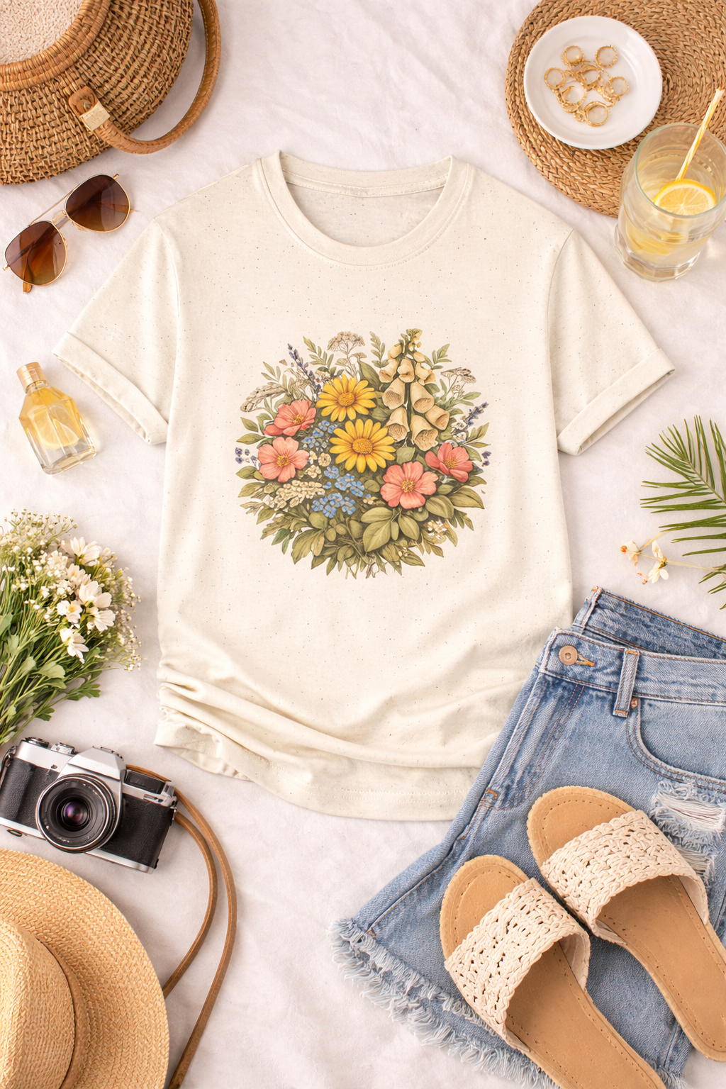 Vintage Wildflower Botanical Graphic T-Shirt