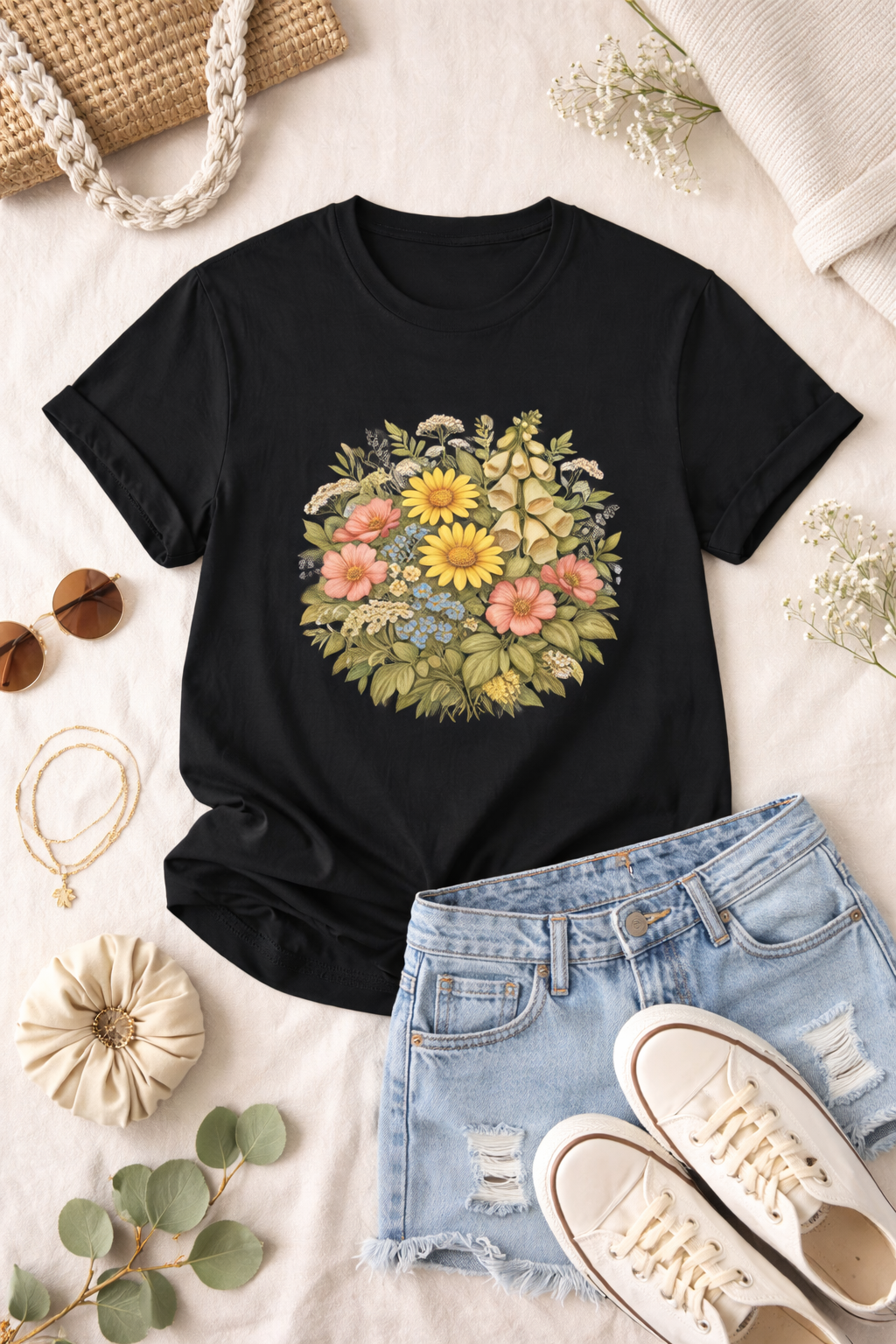 Vintage Wildflower Botanical Graphic T-Shirt