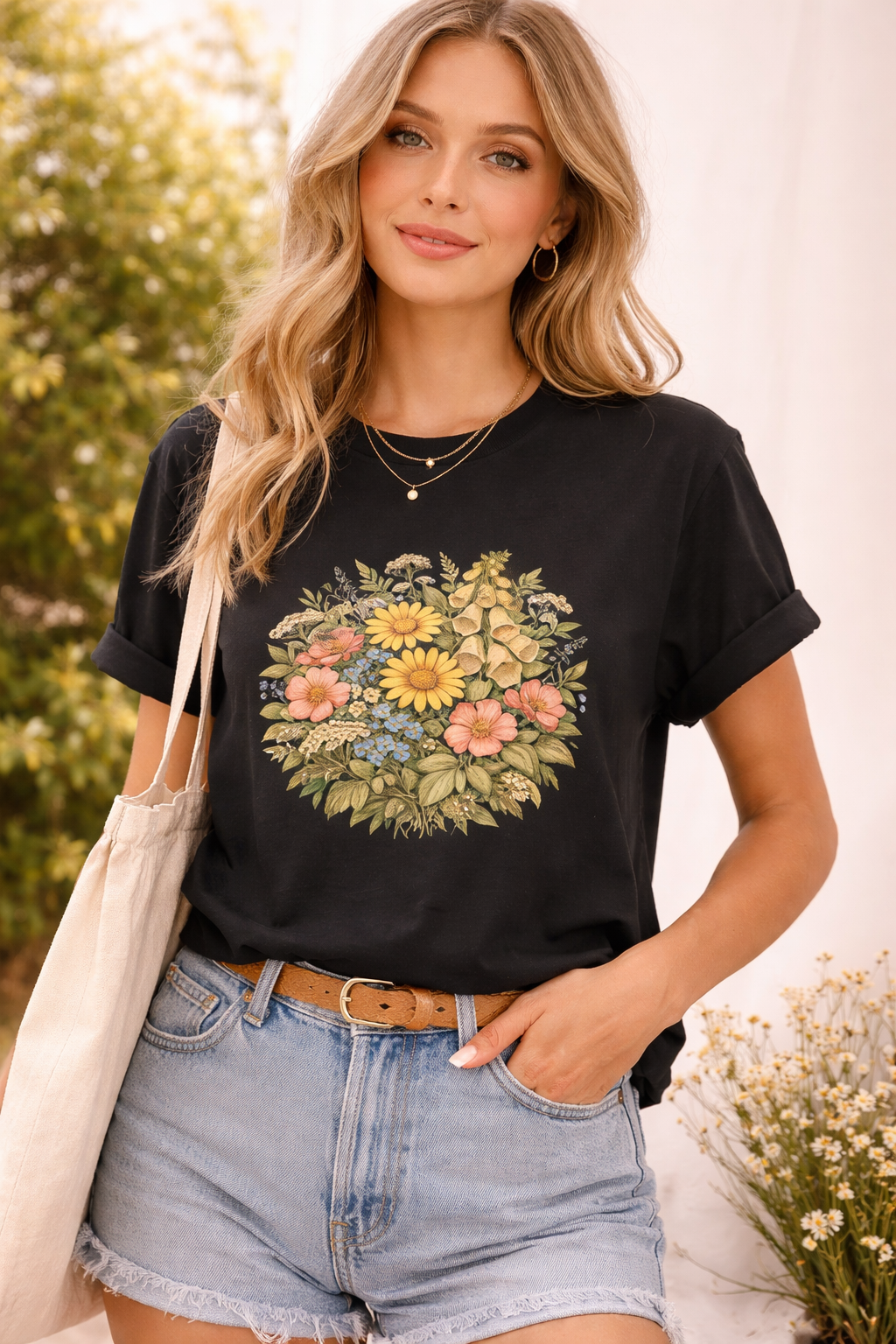 Vintage Wildflower Botanical Graphic T-Shirt