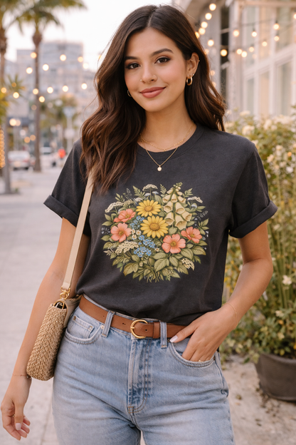 Vintage Wildflower Botanical Graphic T-Shirt