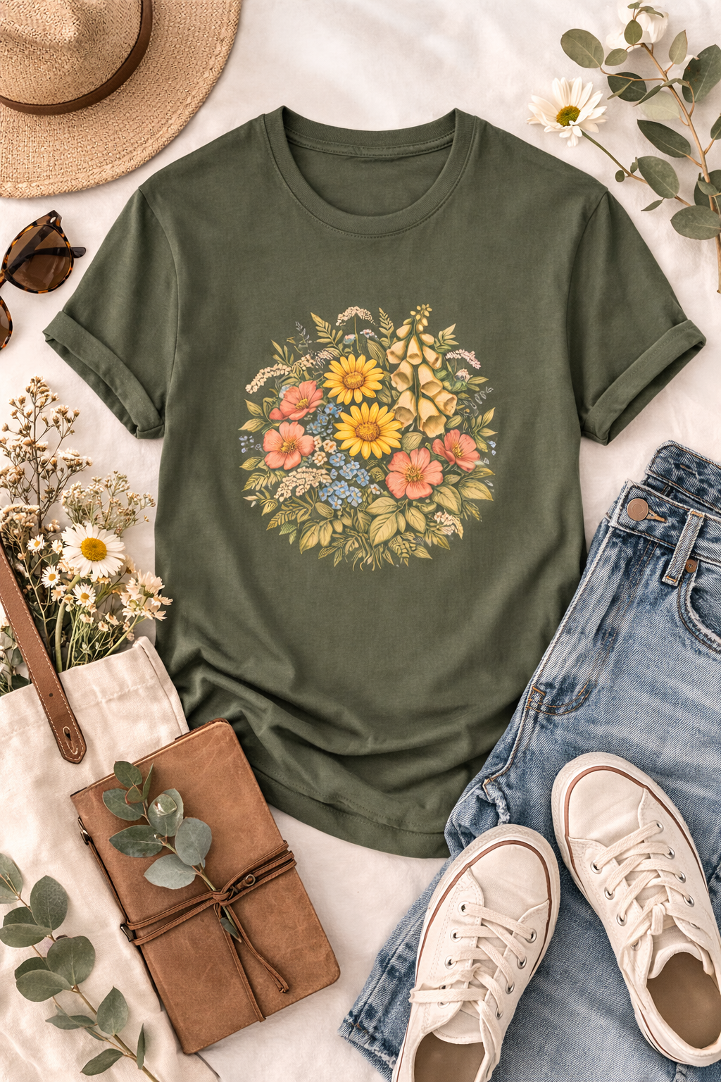 Vintage Wildflower Botanical Graphic T-Shirt