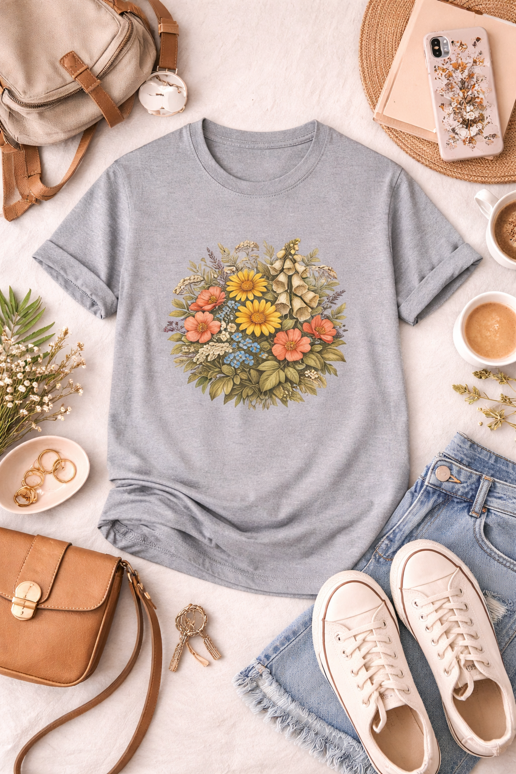Vintage Wildflower Botanical Graphic T-Shirt