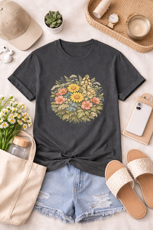 Vintage Wildflower Botanical Graphic T-Shirt