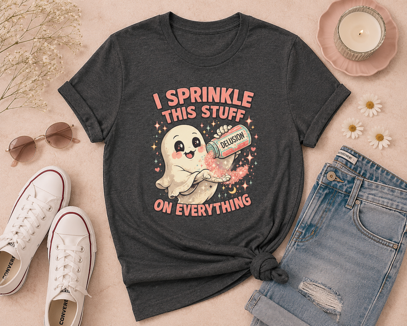 Funny "I Sprinkle This Stuff On Everything" Ghost T-Shirt – Delusion Graphic Tee