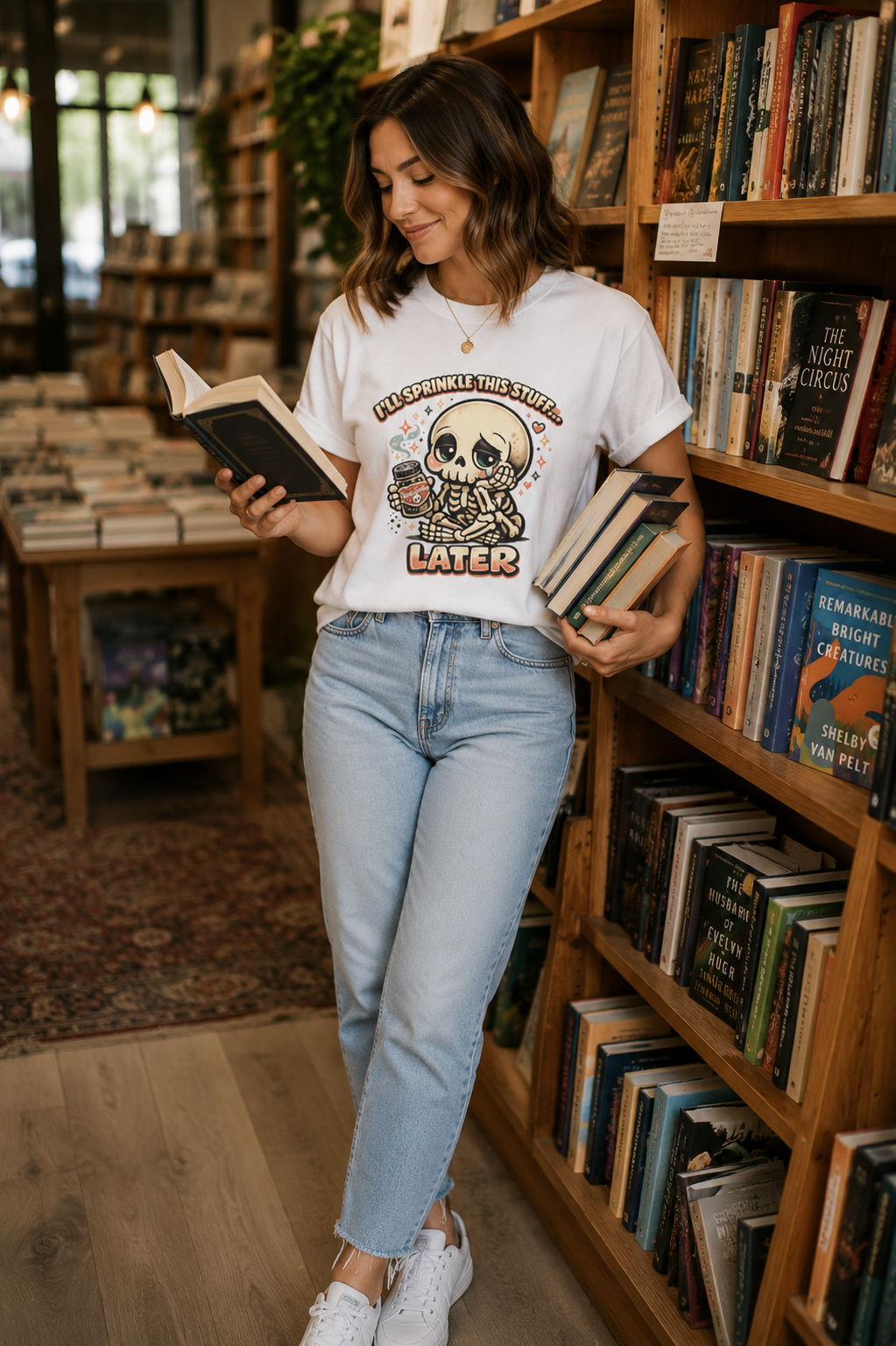 I'll Sprinkle This Stuff Later Skeleton Graphic T-Shirt | Funny Retro Procrastination Tee