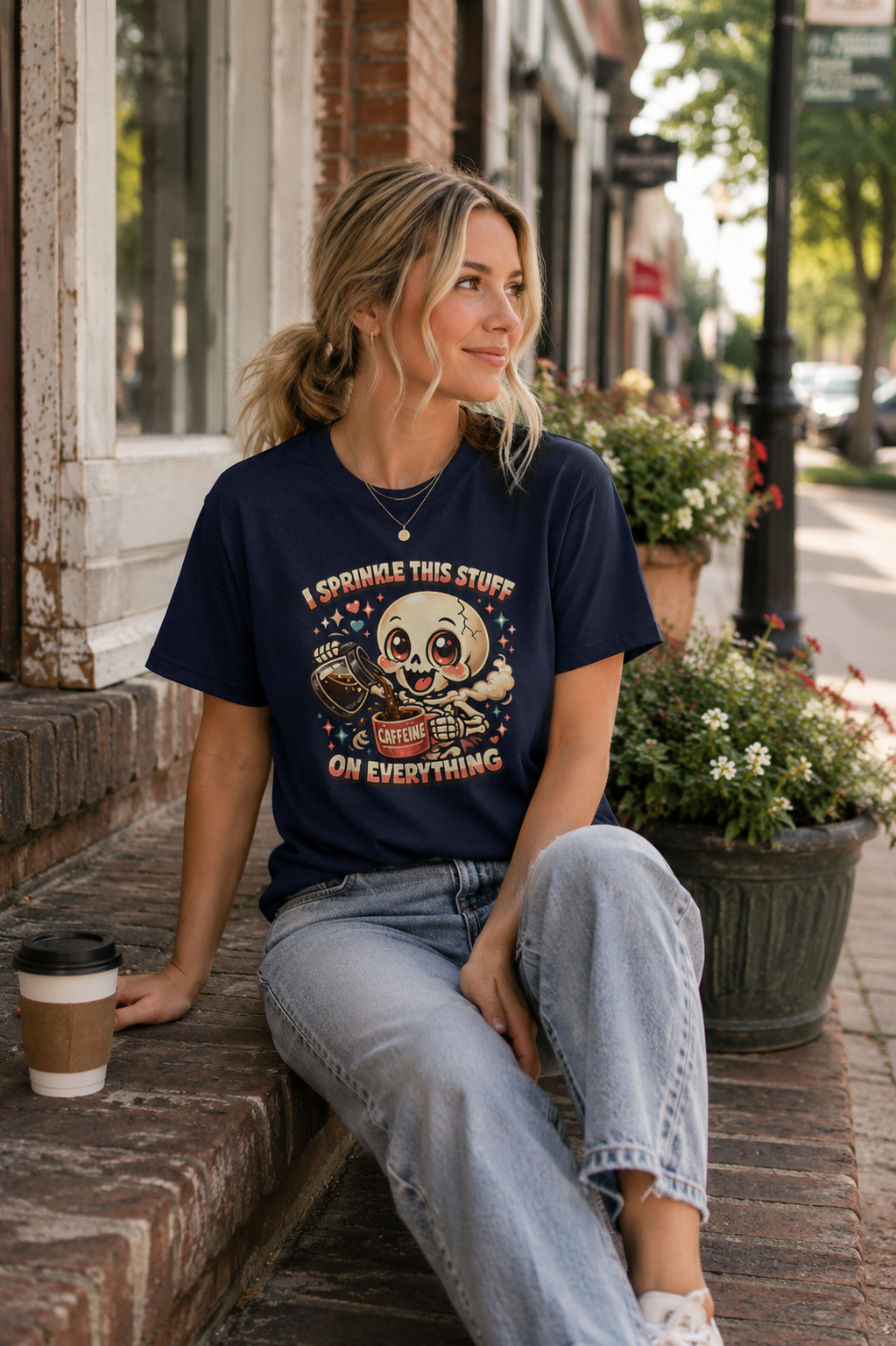 I Sprinkle This Stuff on Everything Coffee Skeleton T-Shirt | Funny Caffeine Lover Graphic Tee