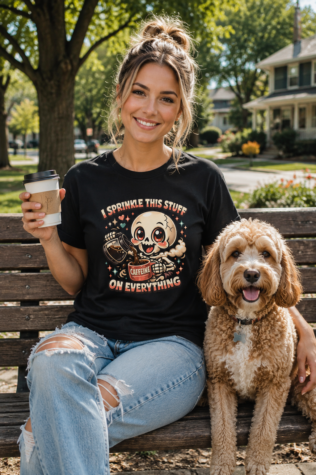I Sprinkle This Stuff on Everything Coffee Skeleton T-Shirt | Funny Caffeine Lover Graphic Tee