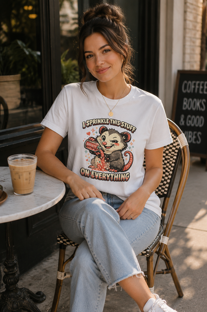 I Sprinkle This Stuff On Everything | Funny Anxiety Possum Graphic T-Shirt