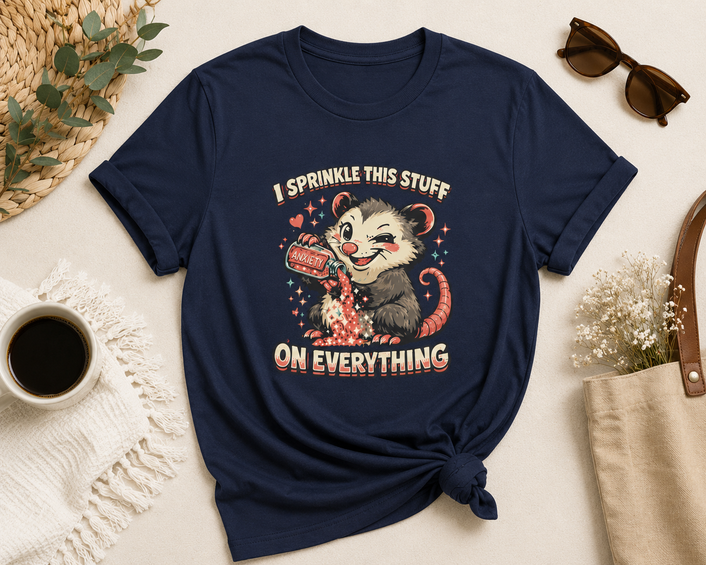 I Sprinkle This Stuff On Everything | Funny Anxiety Possum Graphic T-Shirt