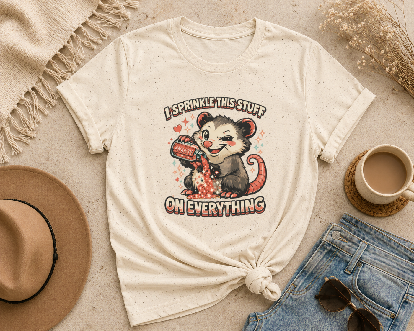 I Sprinkle This Stuff On Everything | Funny Anxiety Possum Graphic T-Shirt