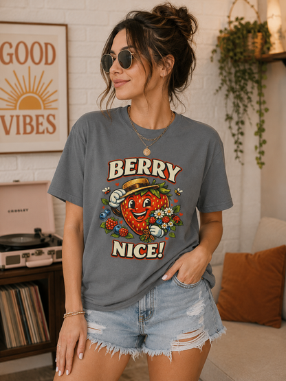 Berry Nice Strawberry Graphic Tee | Comfort Colors® Garment-Dyed T-Shirt