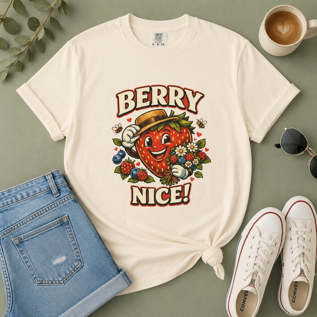 Berry Nice Strawberry Graphic Tee | Comfort Colors® Garment-Dyed T-Shirt