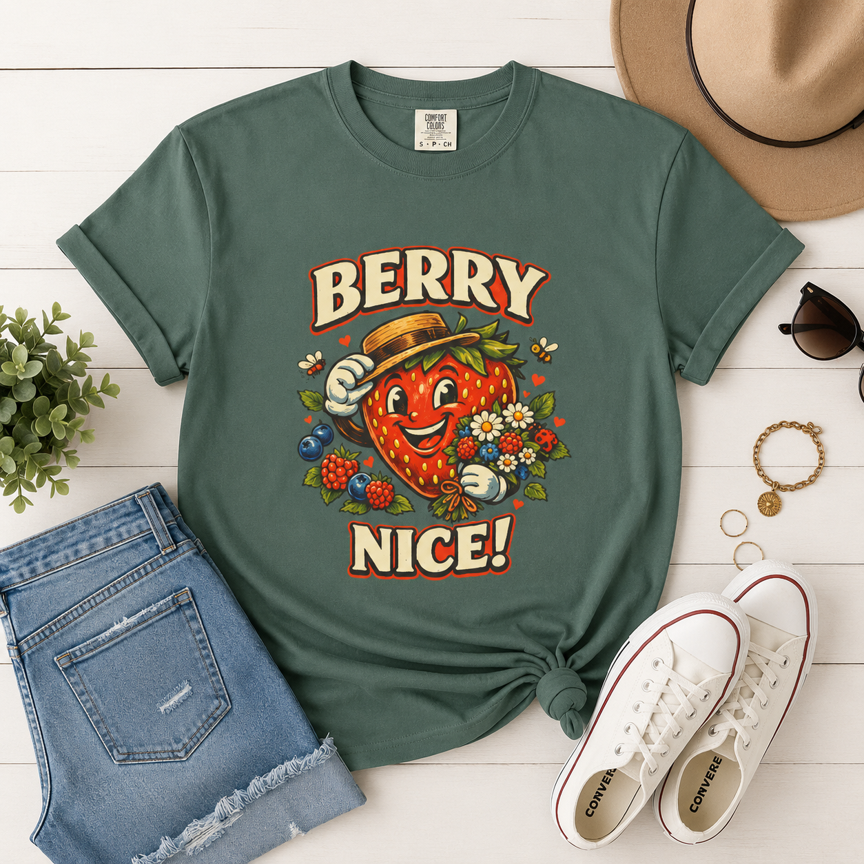 Berry Nice Strawberry Graphic Tee | Comfort Colors® Garment-Dyed T-Shirt