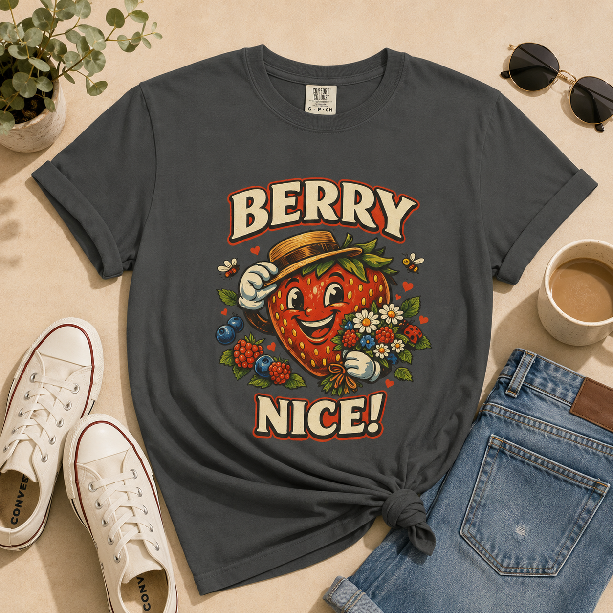 Berry Nice Strawberry Graphic Tee | Comfort Colors® Garment-Dyed T-Shirt