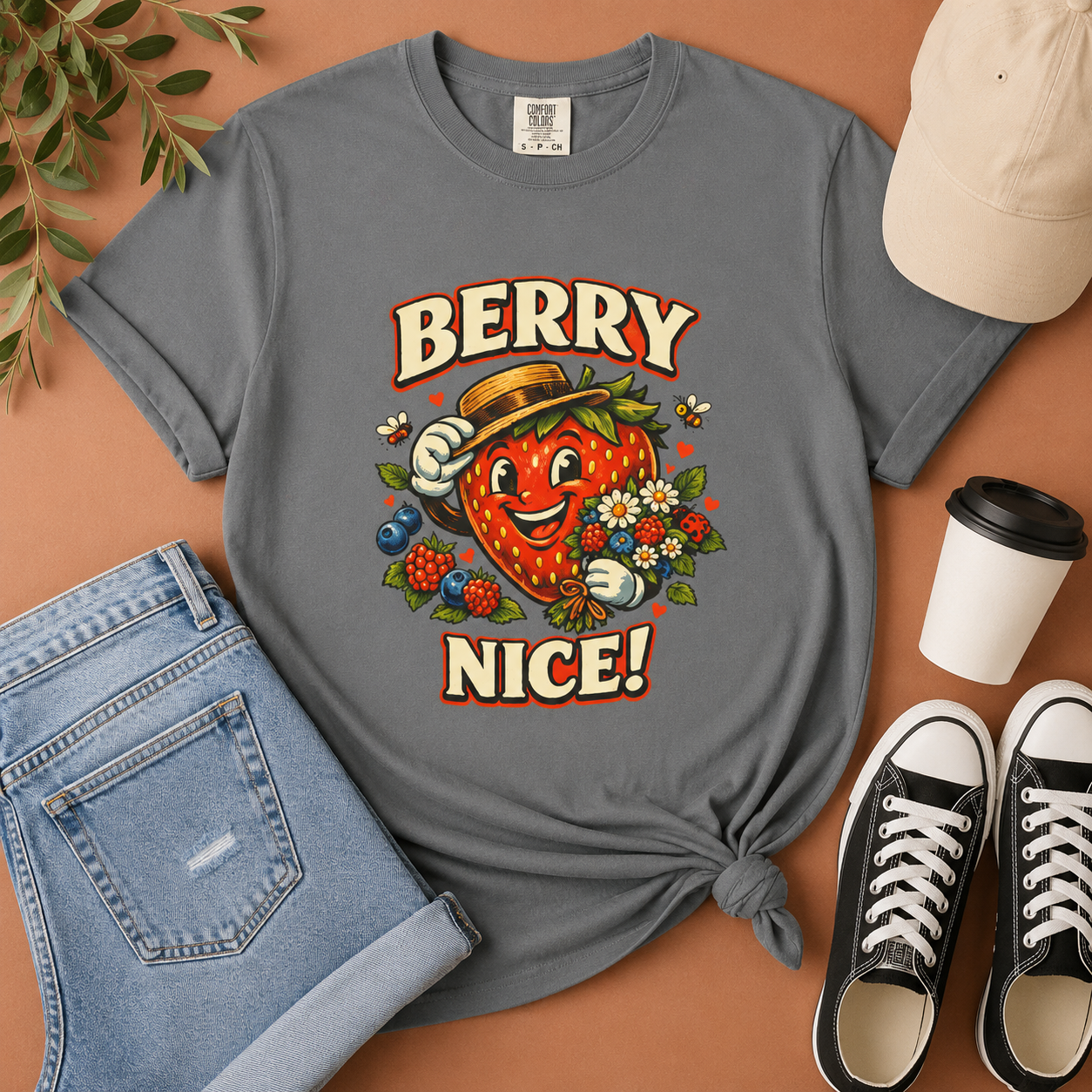 Berry Nice Strawberry Graphic Tee | Comfort Colors® Garment-Dyed T-Shirt