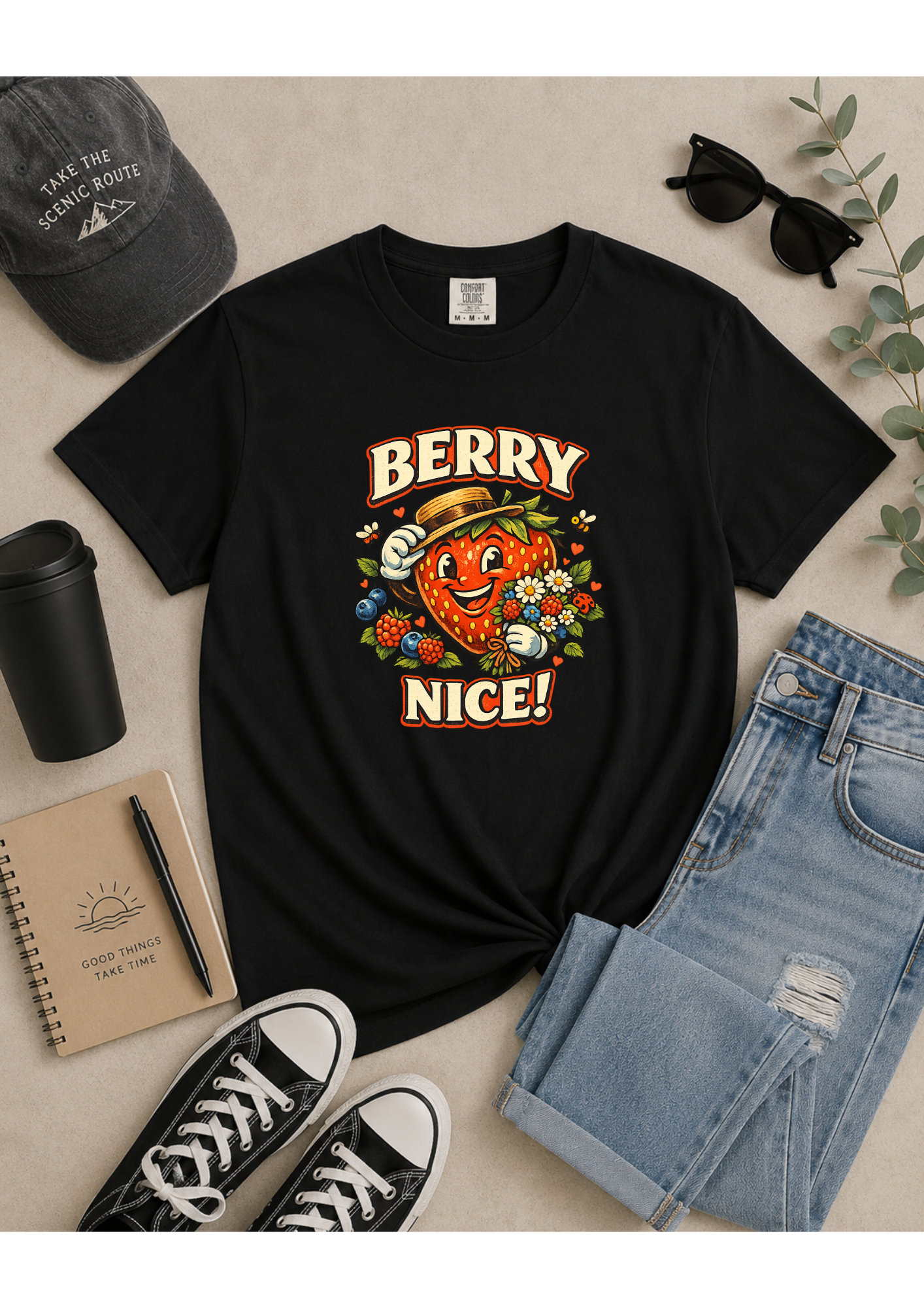 Berry Nice Strawberry Graphic Tee | Comfort Colors® Garment-Dyed T-Shirt