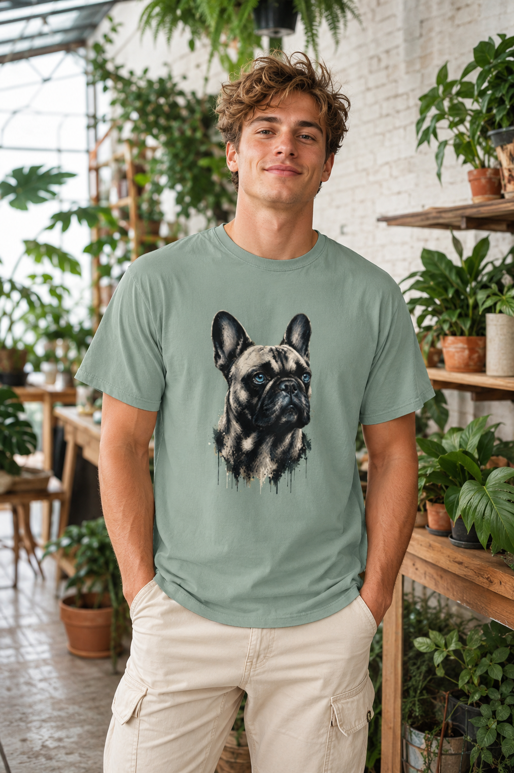 French Bulldog Portrait T-Shirt, Artistic Frenchie Graphic Tee, Dog Lover Shirt, French Bulldog Mom Dad Gift, Pet Owner T-Shirt