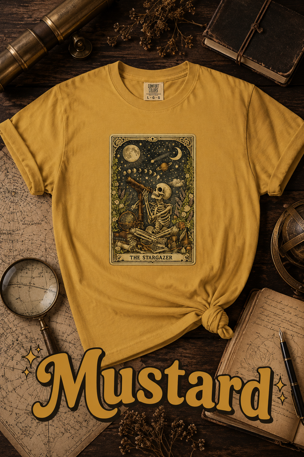 The Stargazer Skeleton Celestial Tarot Graphic T-Shirt