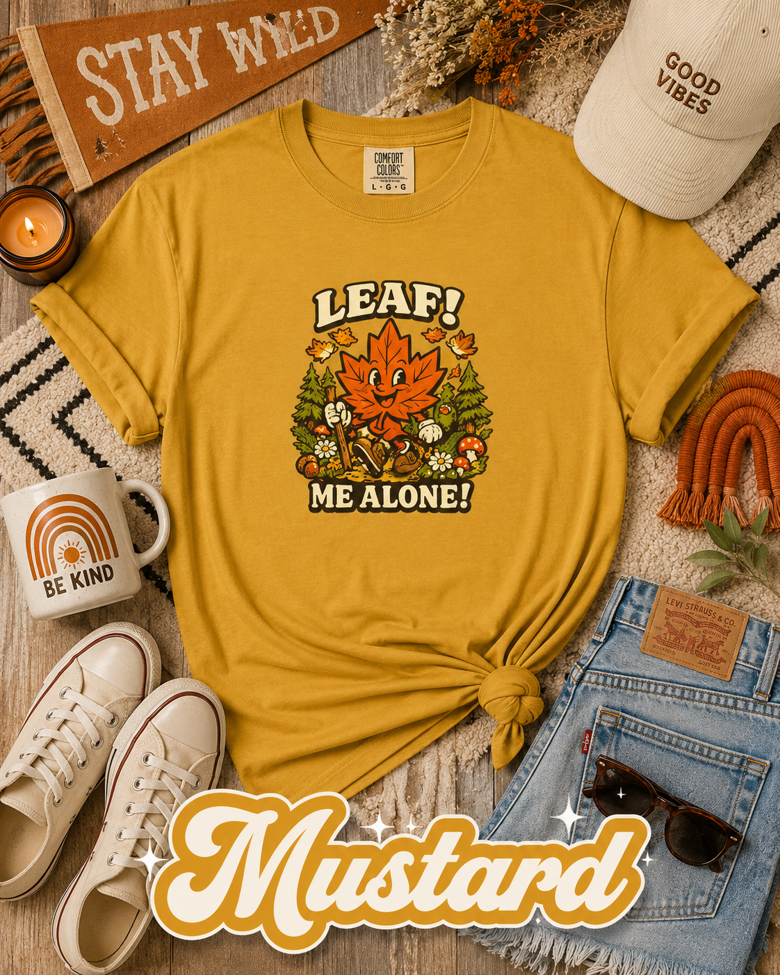 Leaf Me Alone Funny Fall Hiking Graphic T-Shirt