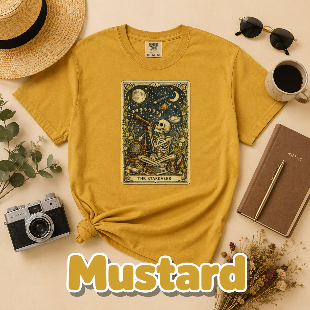 The Stargazer Tarot Skeleton T-Shirt | Celestial Gothic Mystic Graphic Tee