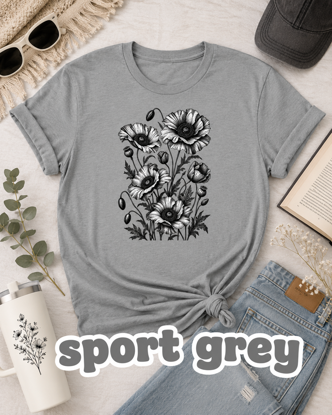 Vintage Poppy Flower T-Shirt | Botanical Floral Graphic Tee
